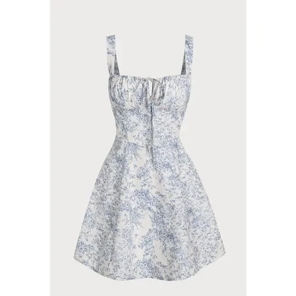 RIHOAS Blue Floral Ruched Slip Corset Mini Dress L - Picture 5 of 7